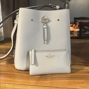 Kate Spade Light Blue Bucket Bag and Matching Wallet